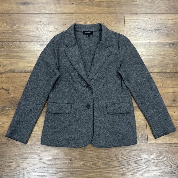 Talbots Blazer Womens 10 Grey Wool Blend Jacket‎ Felted Knit Button Lightweight - Picture 1 of 11